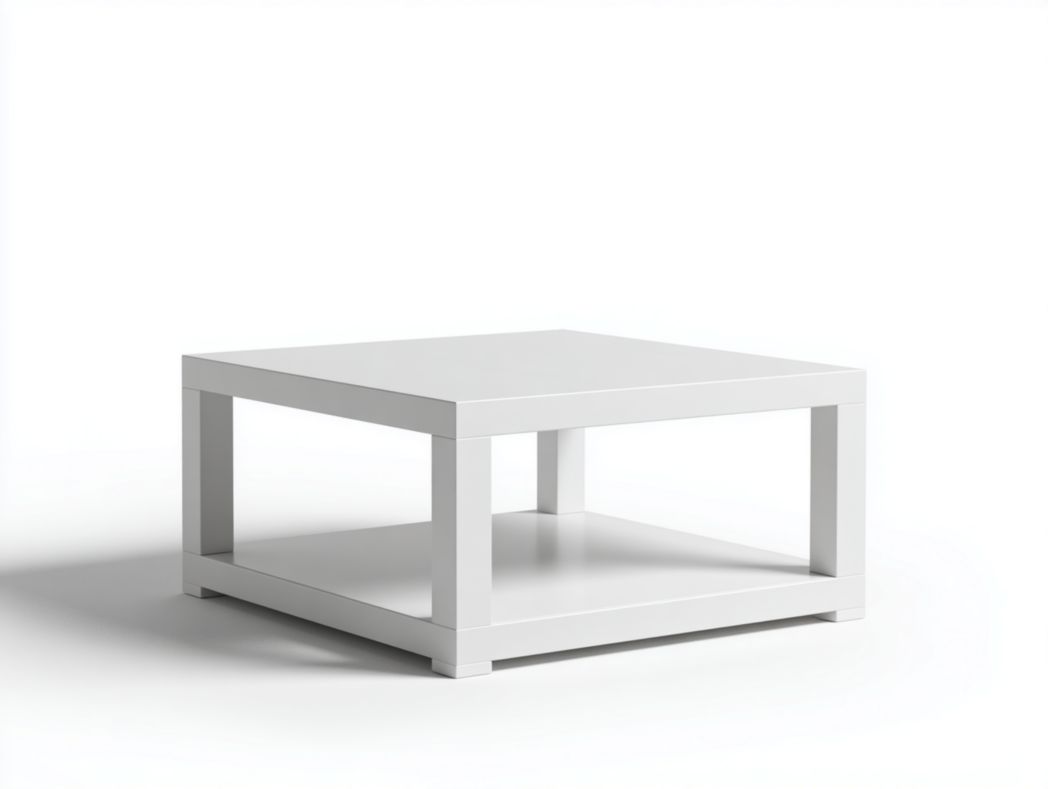 Table basse carrée blanche avec étagère inférieure