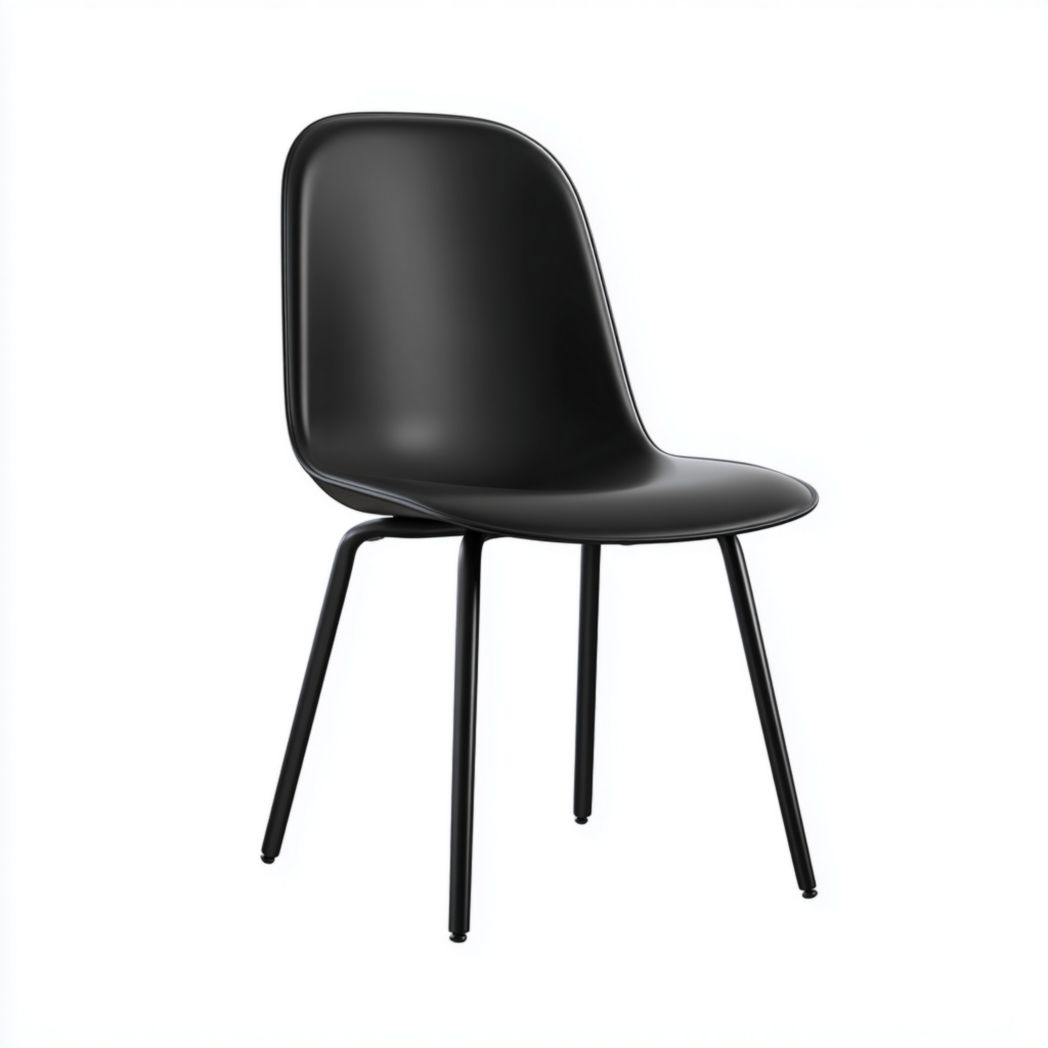 Chaise en plastique noire avec pieds en métal noir