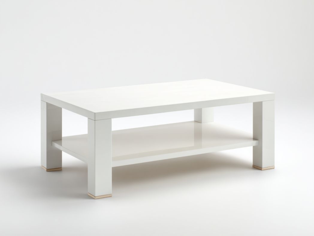 Table basse rectangulaire en MDF blanche avec étagère inférieure