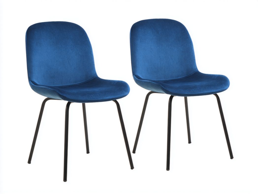 Lot de 2 chaises de salle à manger en velours bleu foncé avec pieds en métal noir
