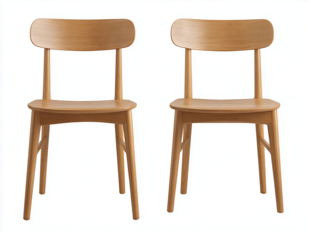 Lot de 2 chaises de salle à manger en bois massif brun clair avec dossier courbé