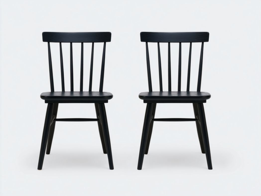 Lot de 2 chaises de salle à manger en bois massif noir avec dossier à barreaux