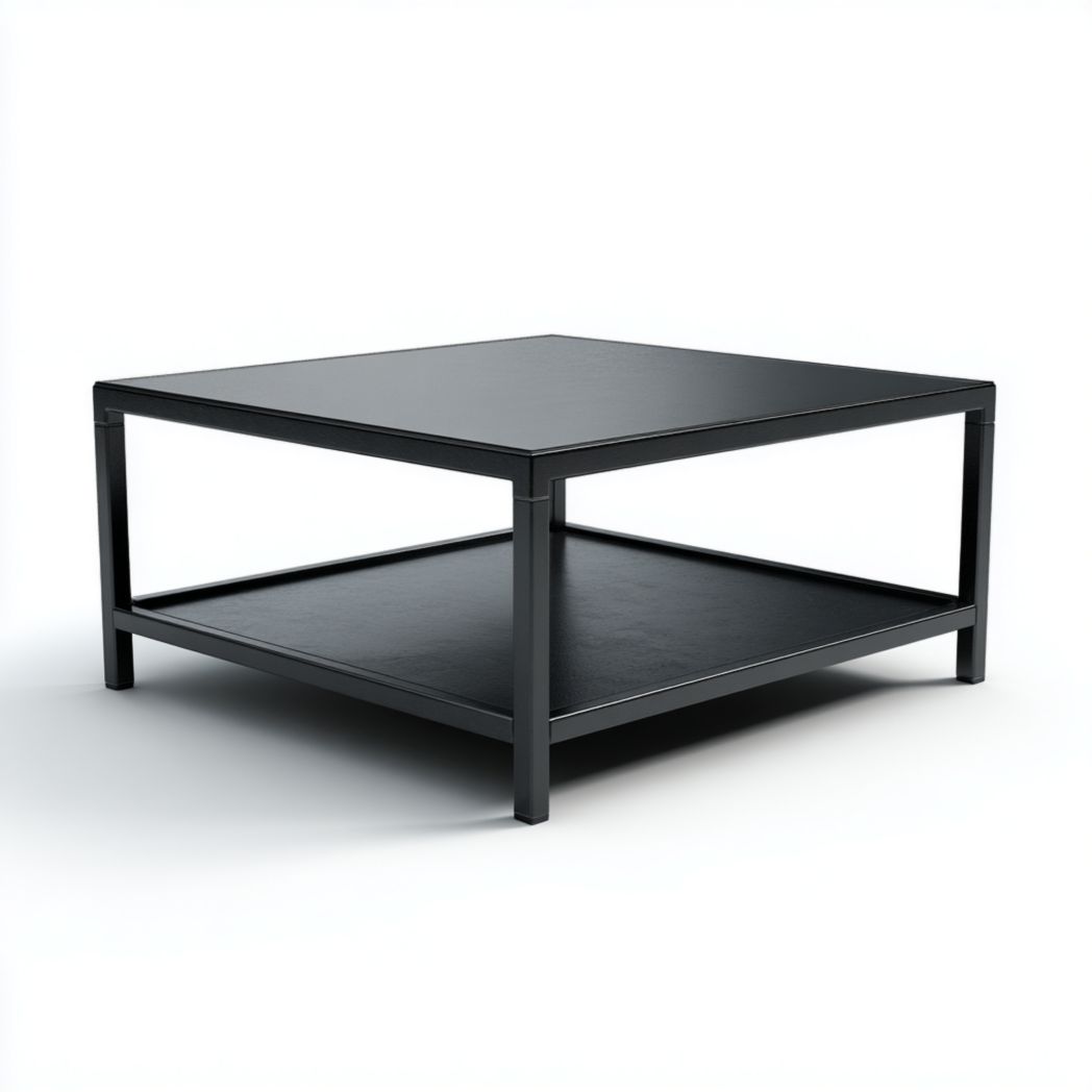 Table basse carrée en métal noir à deux plateaux