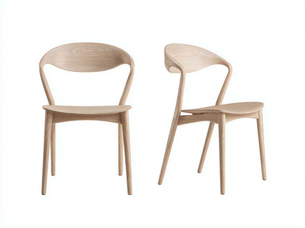 Lot de 2 chaises en bois beige clair à dossier arrondi et structure courbée