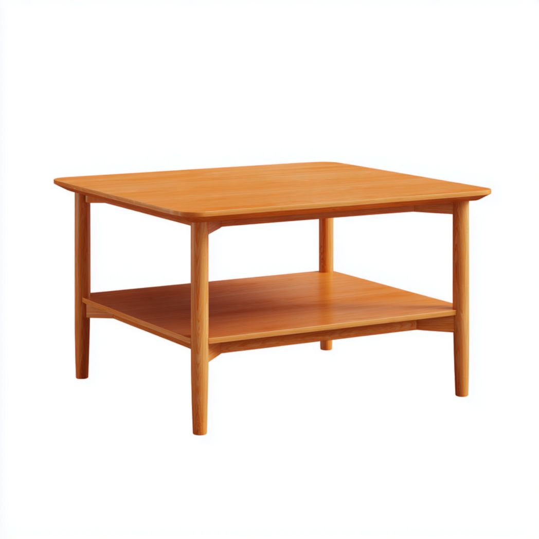 Table basse carrée en bois massif brun clair à deux niveaux