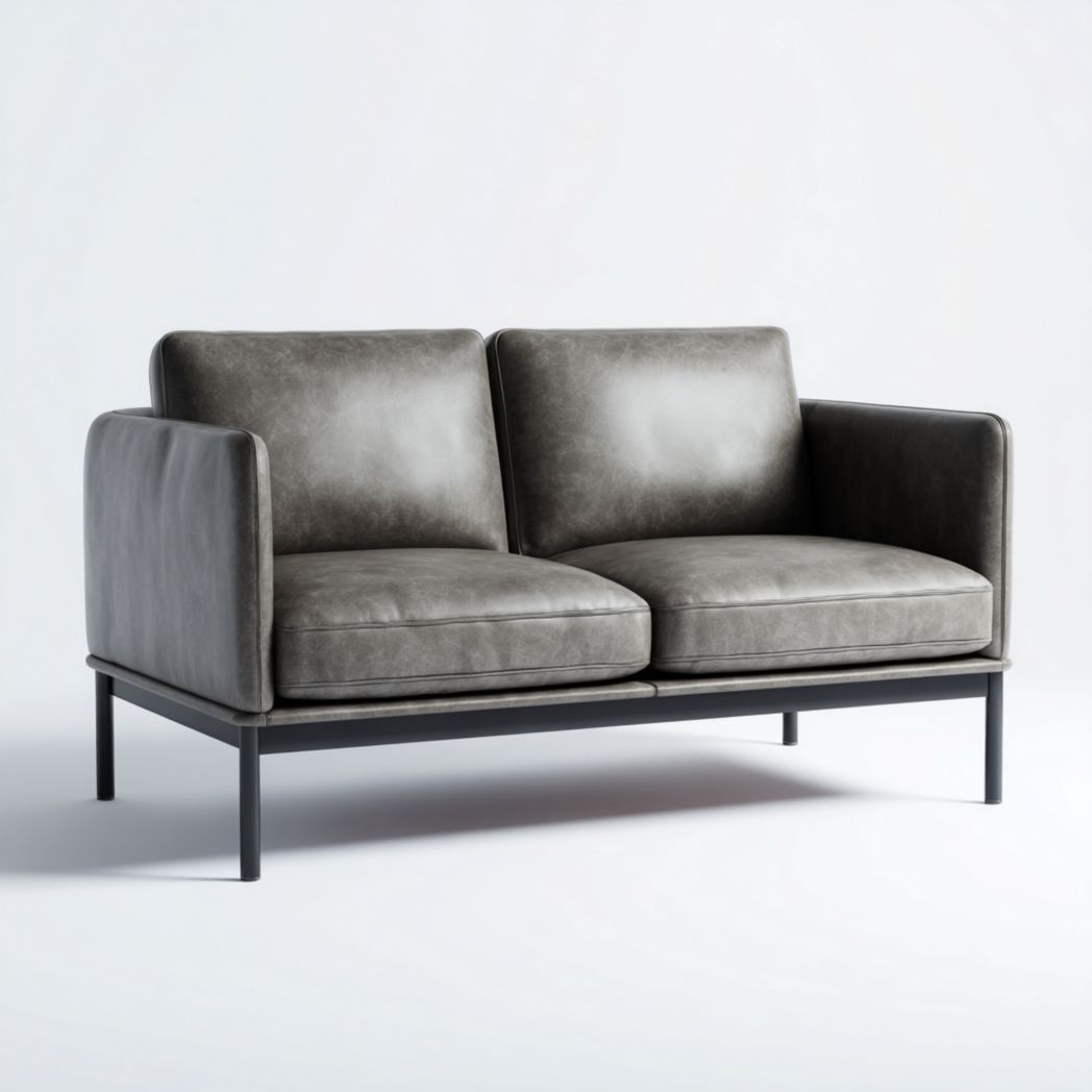 Canapé 2 places en cuir synthétique gris pieds en métal noir