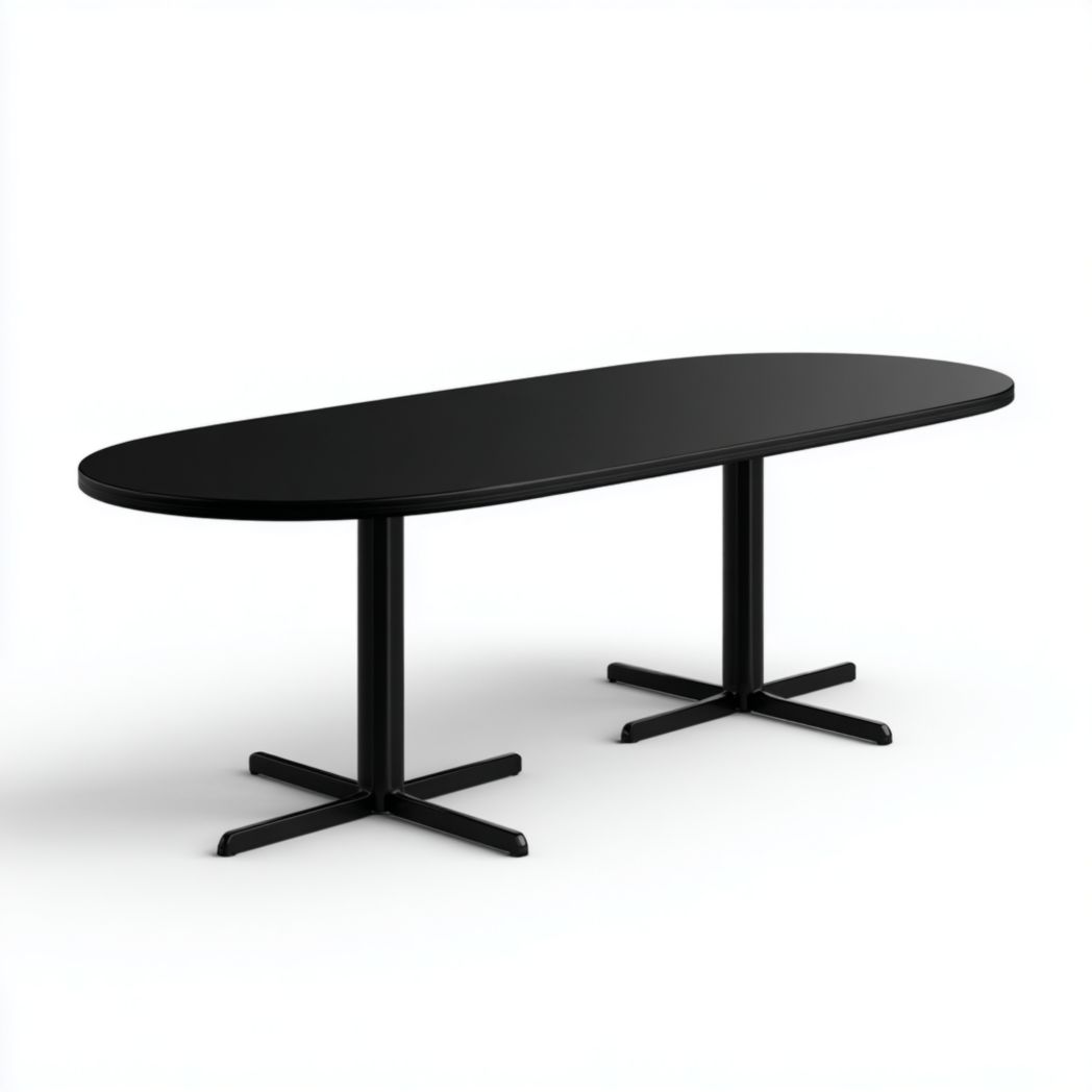 Table basse ovale noire avec double base métallique en croix