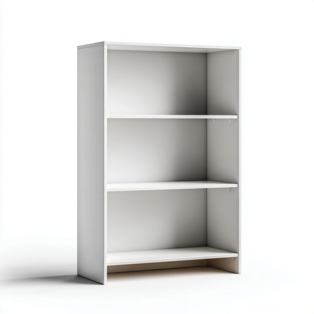 Bibliothèque ouverte à 3 niveaux en panneau de particules blanc