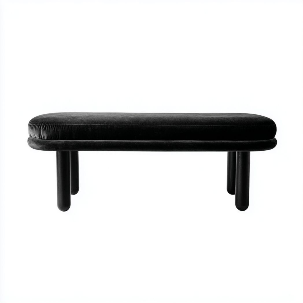 Banquette ovale en velours noir avec pieds noirs
