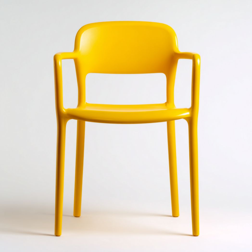 Chaise en plastique jaune avec dossier et accoudoirs