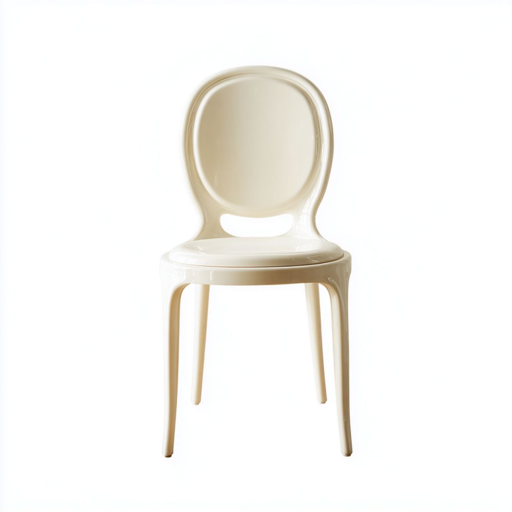 Chaise en plastique blanc cassé avec dossier rond