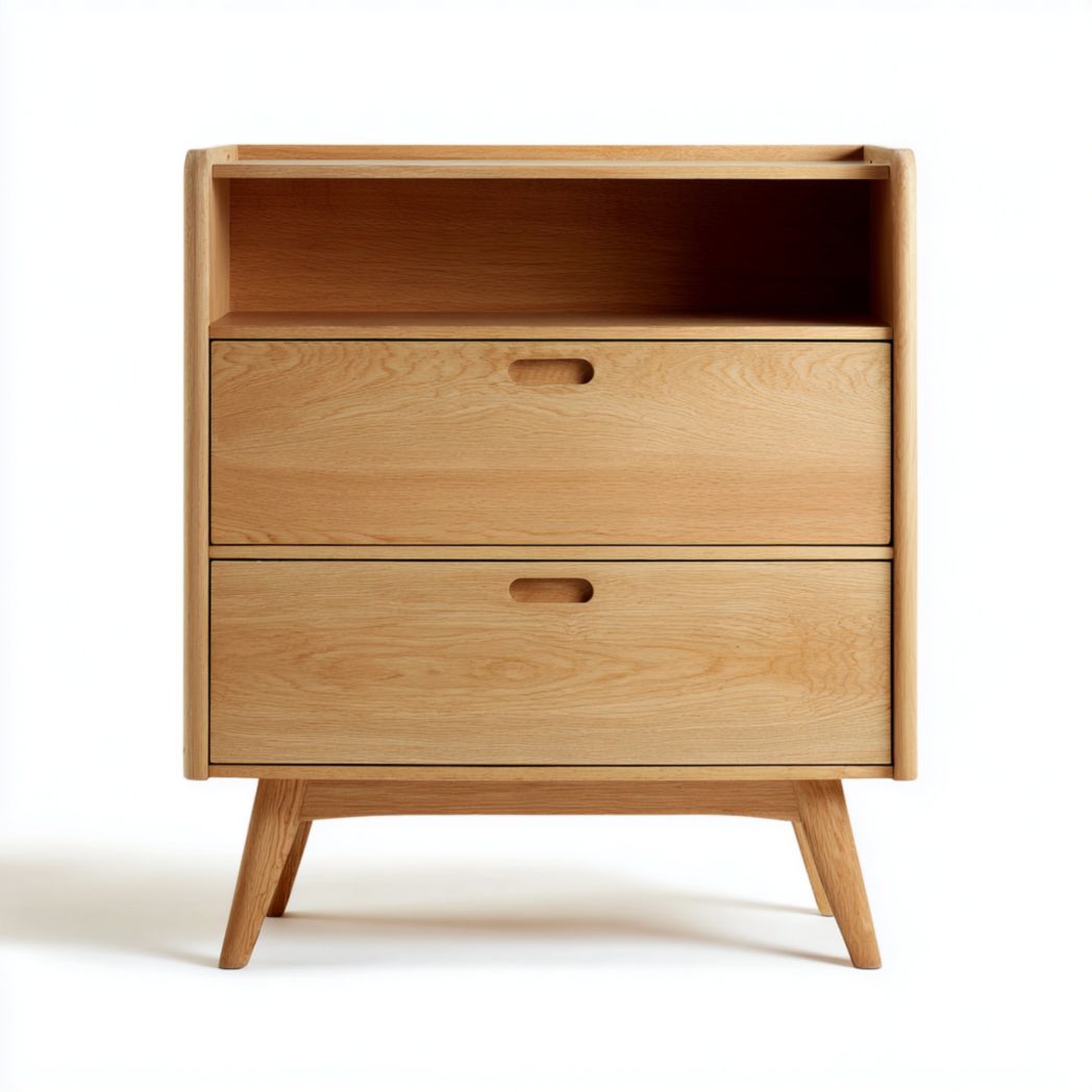 Meuble à chaussures brun clair avec 2 tiroirs et niche ouverte