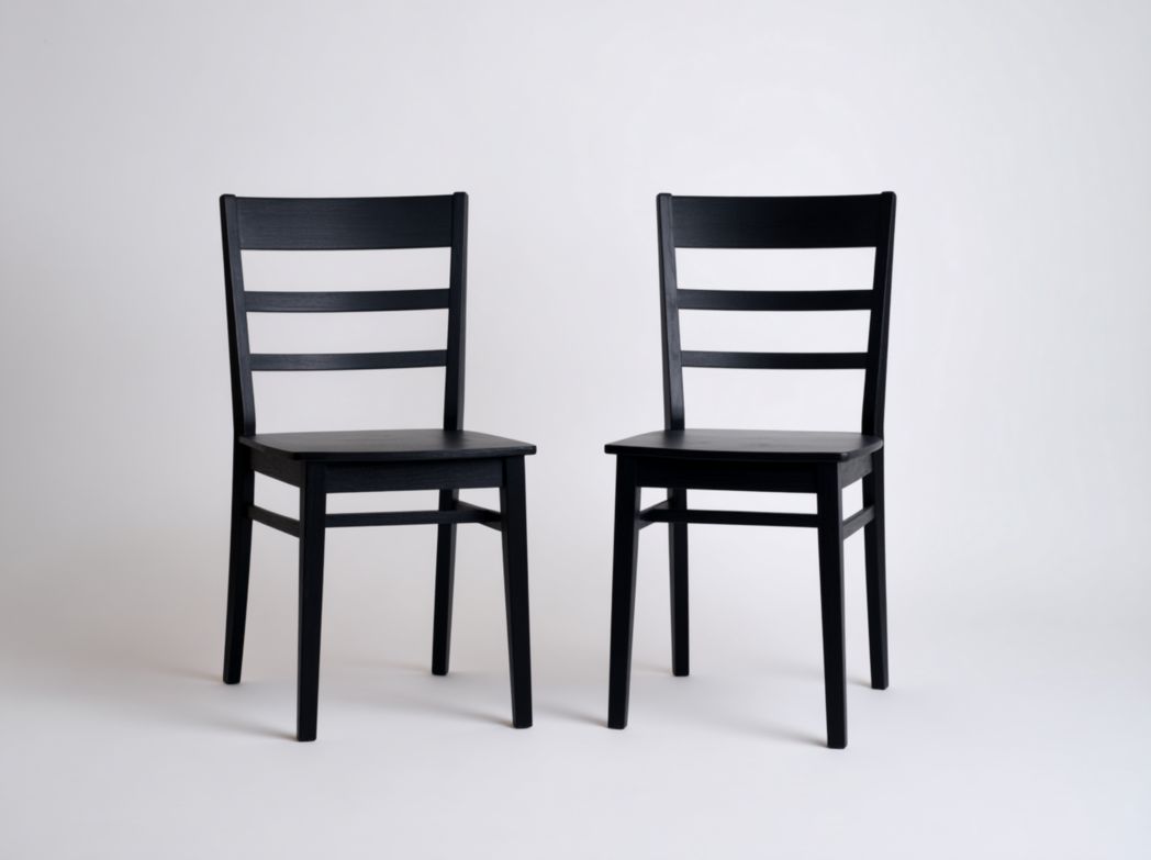 Lot de 2 chaises en bois noir à dossier à lattes horizontales