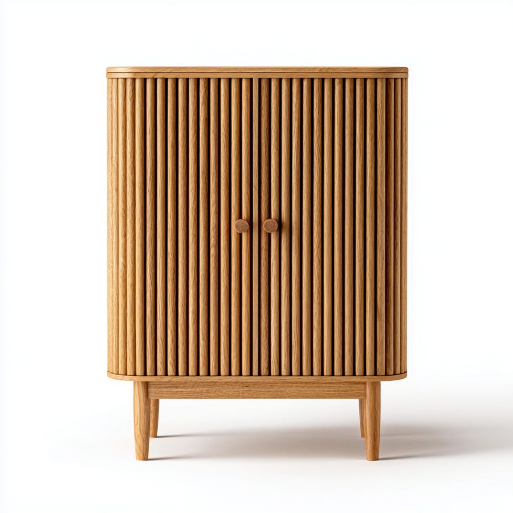 Buffet à deux portes en bois brun clair à façade à lattes