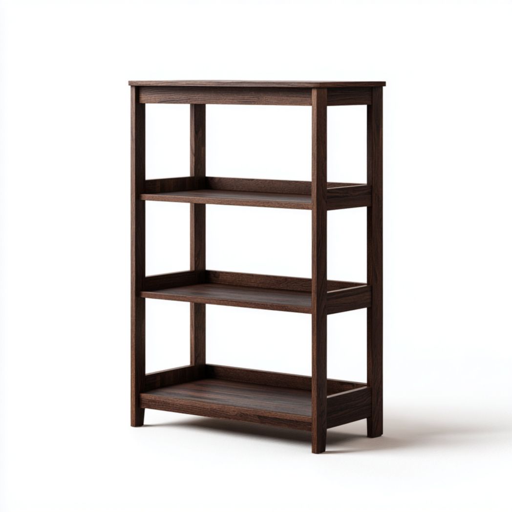 Bibliothèque ouverte à 3 niveaux en bois massif brun foncé