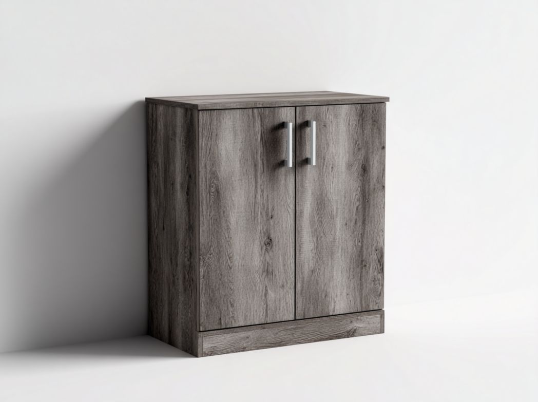 Meuble à chaussures brun gris foncé à deux portes avec poignées gris argenté