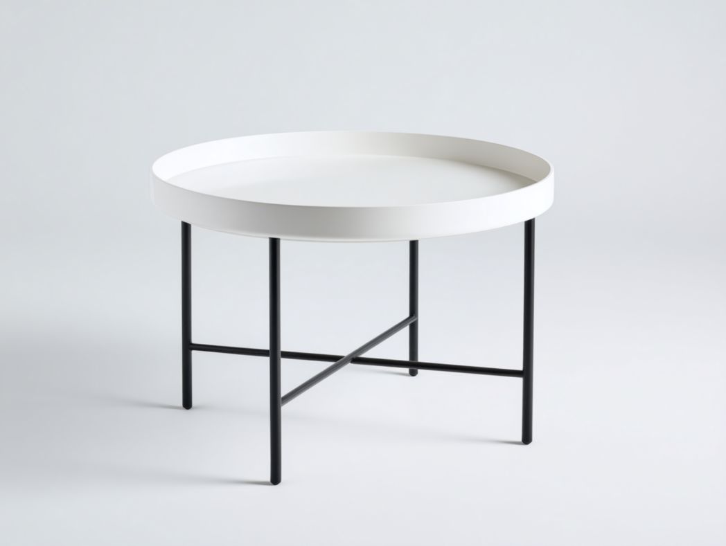 Table basse ronde blanche avec structure en métal noir
