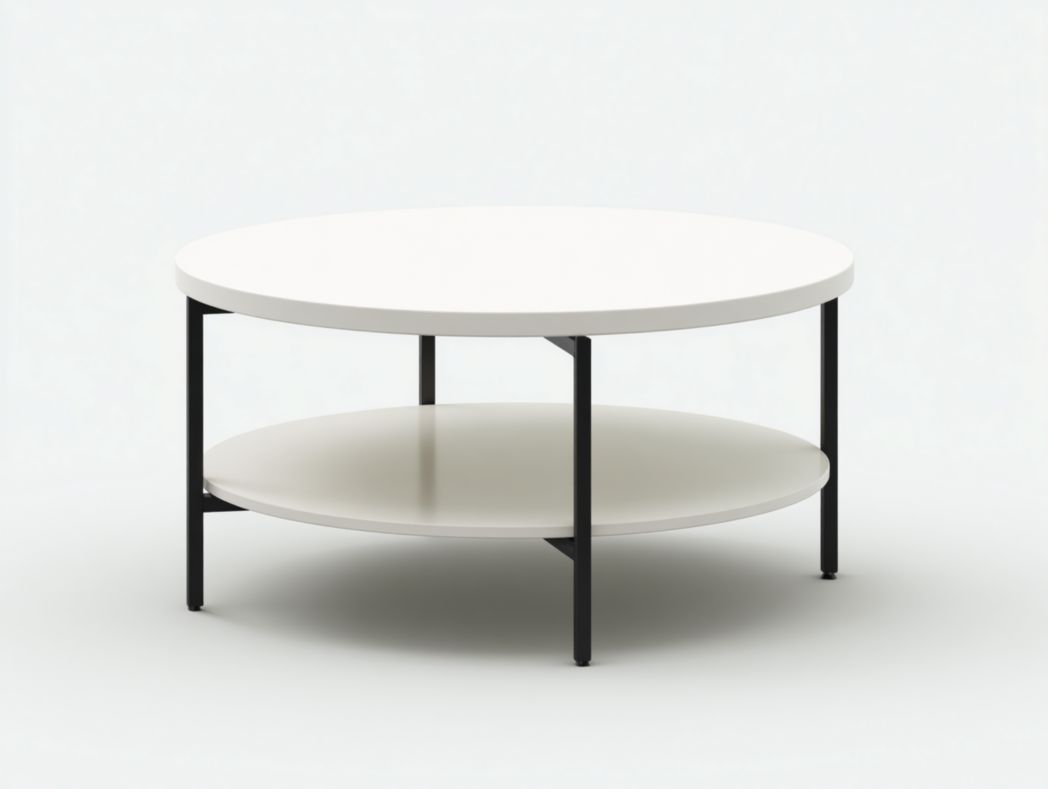 Table basse ronde blanche à structure métallique noire à deux niveaux