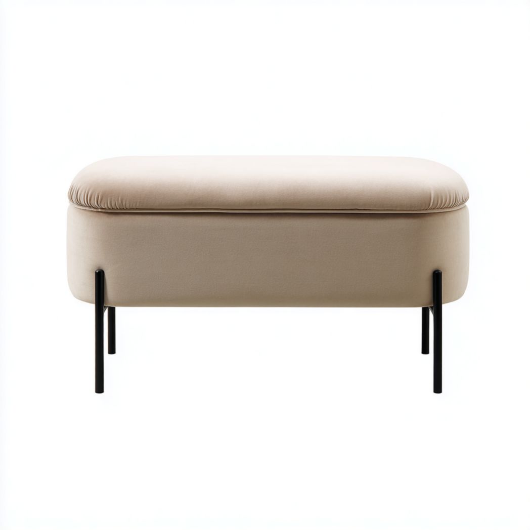 Banquette en velours beige avec pieds en métal noir