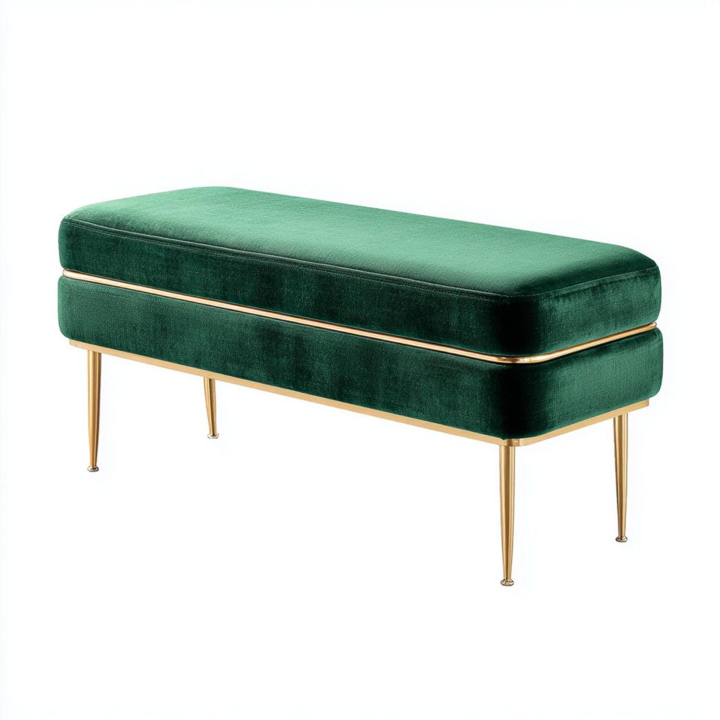 Banquette en velours vert foncé avec pieds dorés