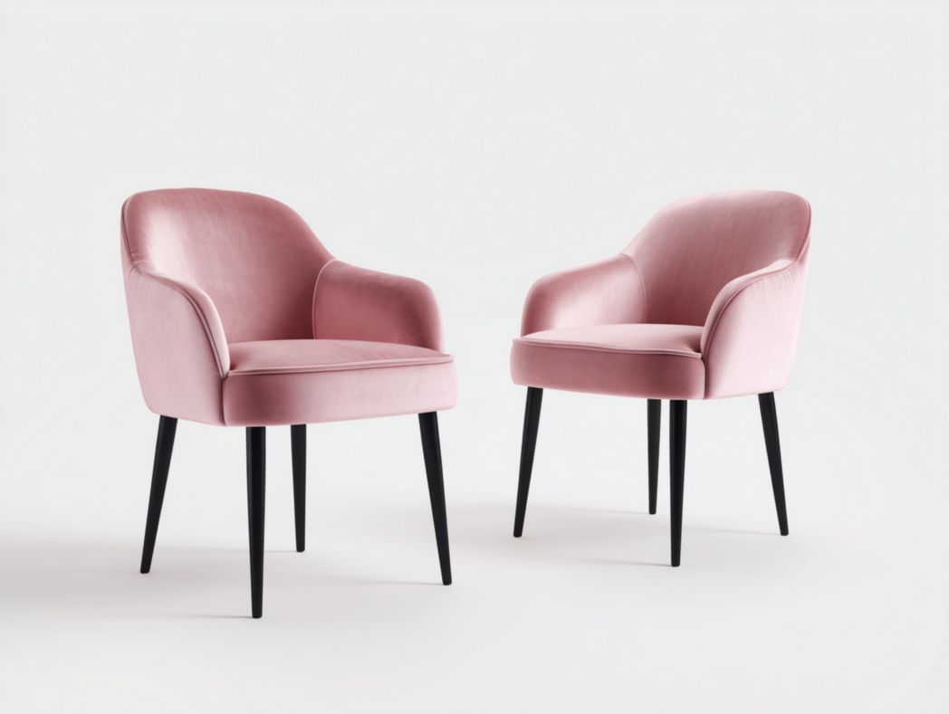 Lot de 2 chaises de salle à manger en velours rose poudré avec pieds en métal noir