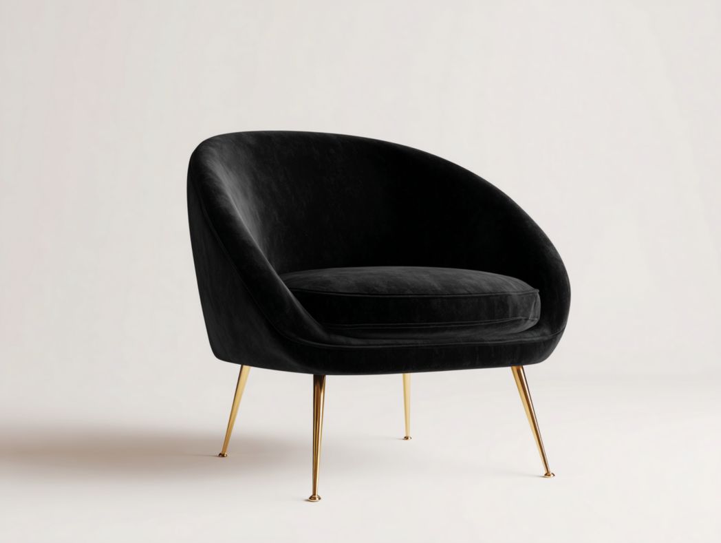 Fauteuil en velours noir avec pieds en métal doré