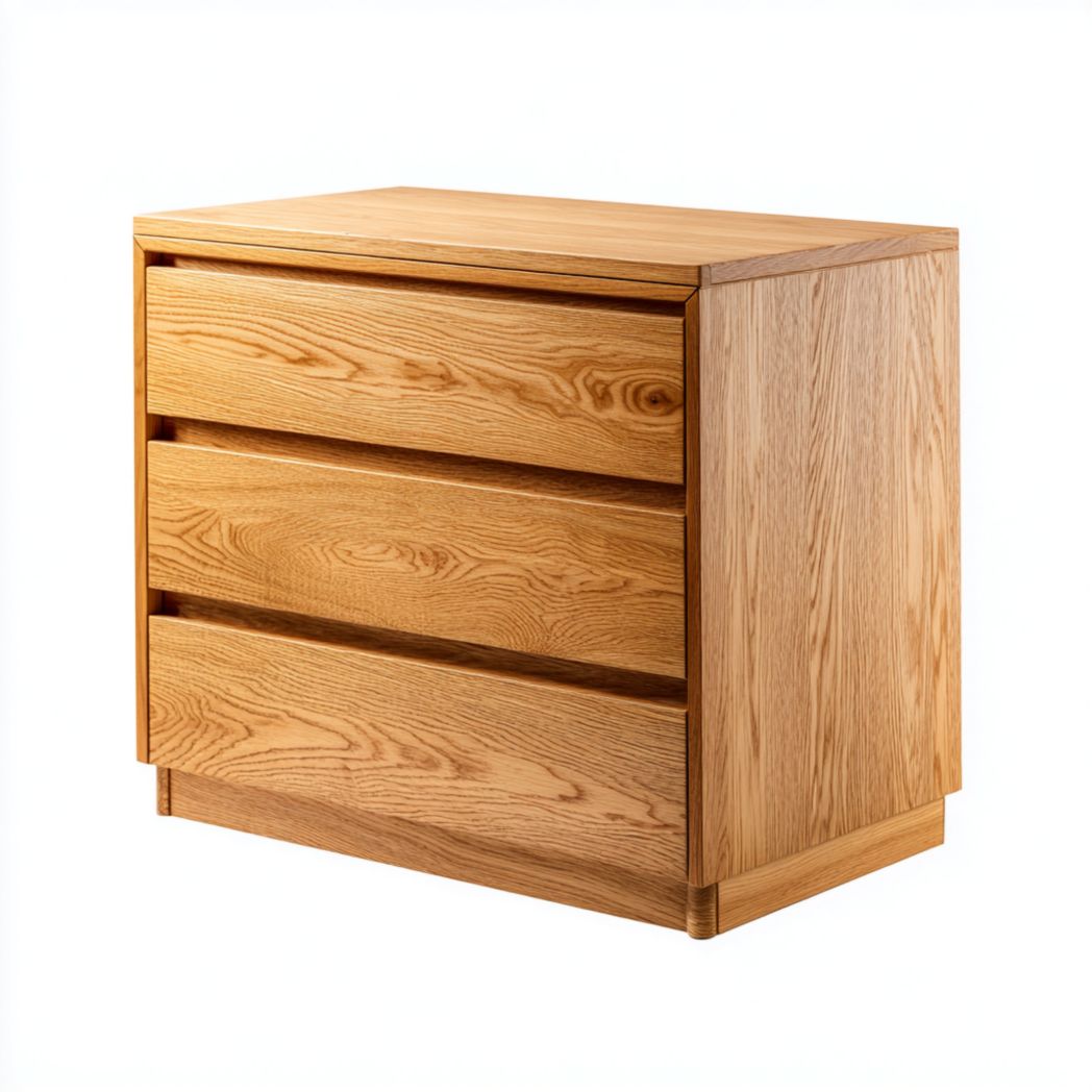 Commode brun clair à trois tiroirs sans poignées