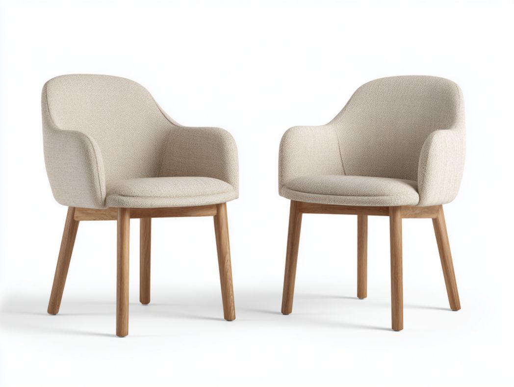 Lot de 2 chaises de salle à manger en tissu bouclé beige avec pieds ronds en bois brun clair