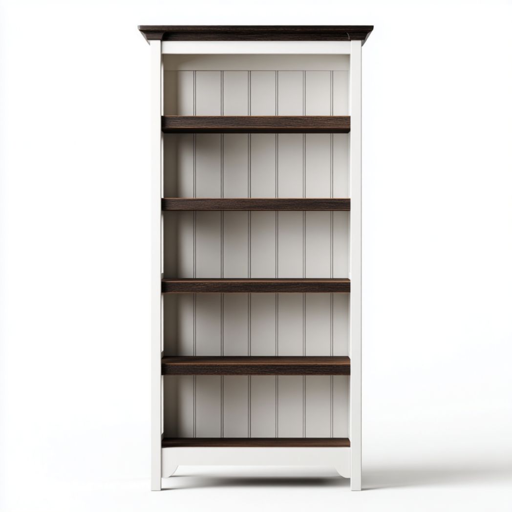 Bibliothèque verticale à six niveaux, cadre blanc, étagères marron