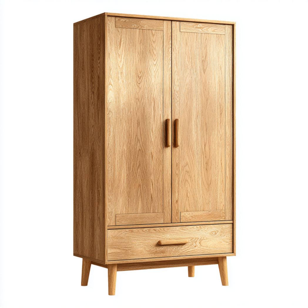 Armoire à double porte | Placage bois naturel, avec tiroirs