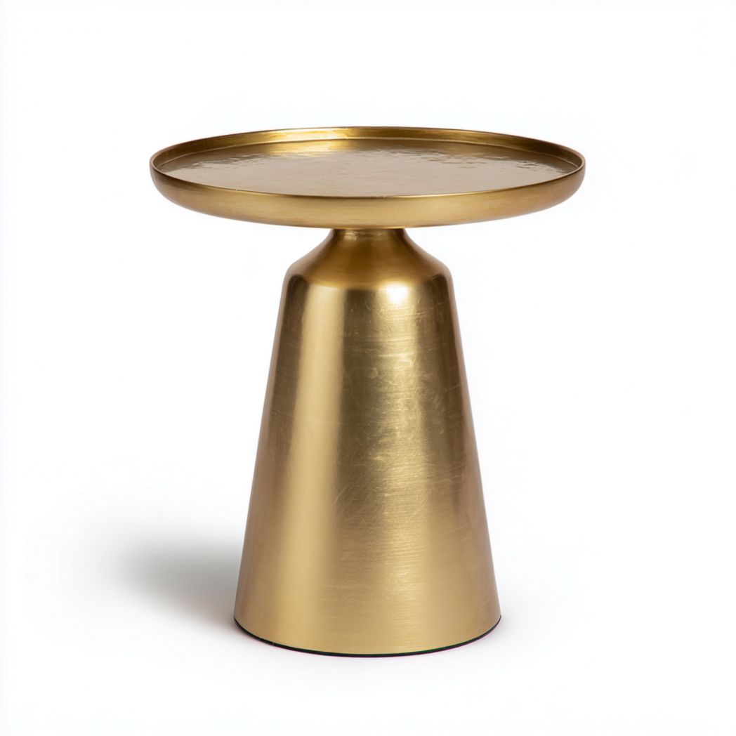 Table d’appoint ronde en métal doré avec base conique