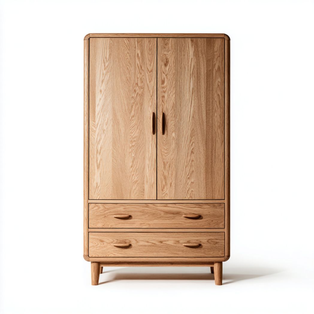 Armoire deux portes avec deux tiroirs | bois naturel, structure verticale