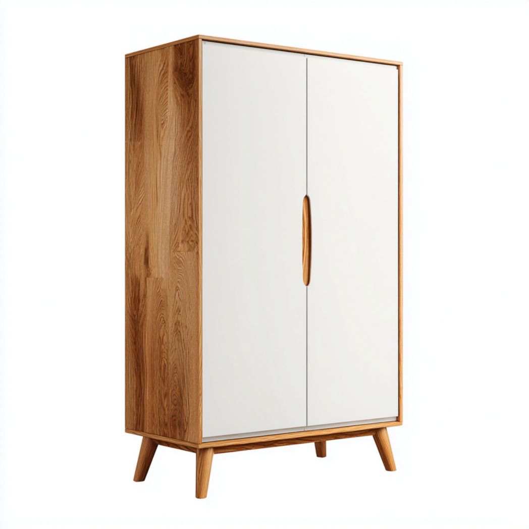 Armoire deux portes｜panneaux blancs avec cadre en bois brun