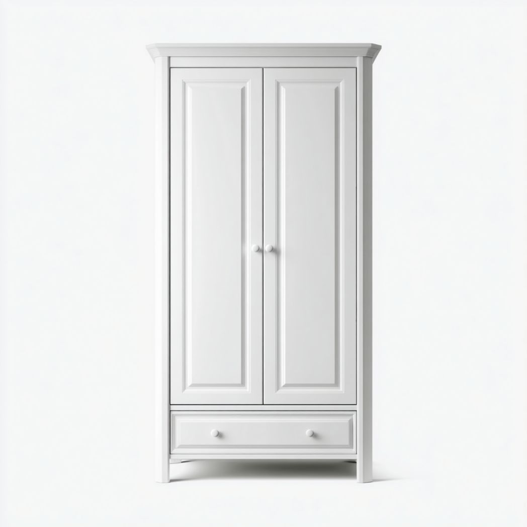 Armoire deux portes en bois｜structure blanche avec tiroir et poignées rondes