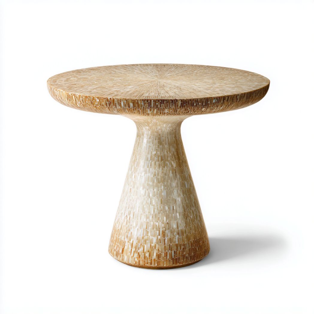 Table d’appoint ronde en mosaïque beige et marron avec base conique