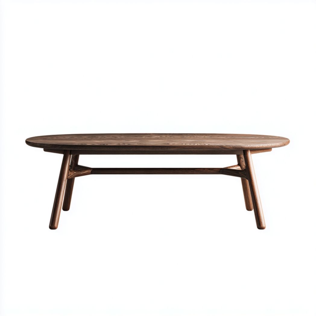 Table basse ovale en bois foncé avec pieds inclinés