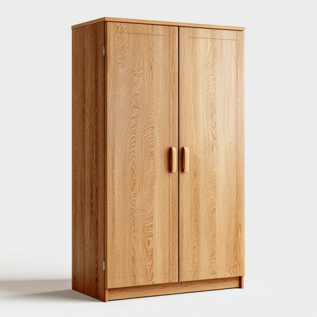 Armoire à deux portes | Placage en bois naturel avec poignées droites