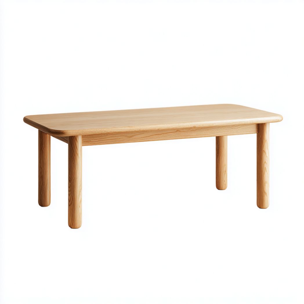 Table basse rectangulaire en bois couleur naturelle avec coins arrondis