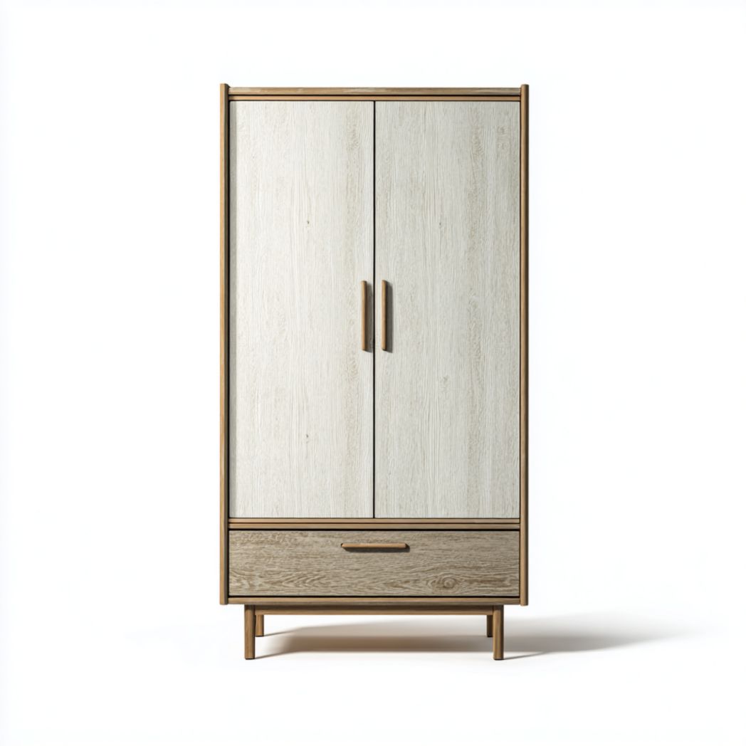 Armoire à deux portes avec un tiroir | Bois de chêne naturel et structure en chêne blanchi