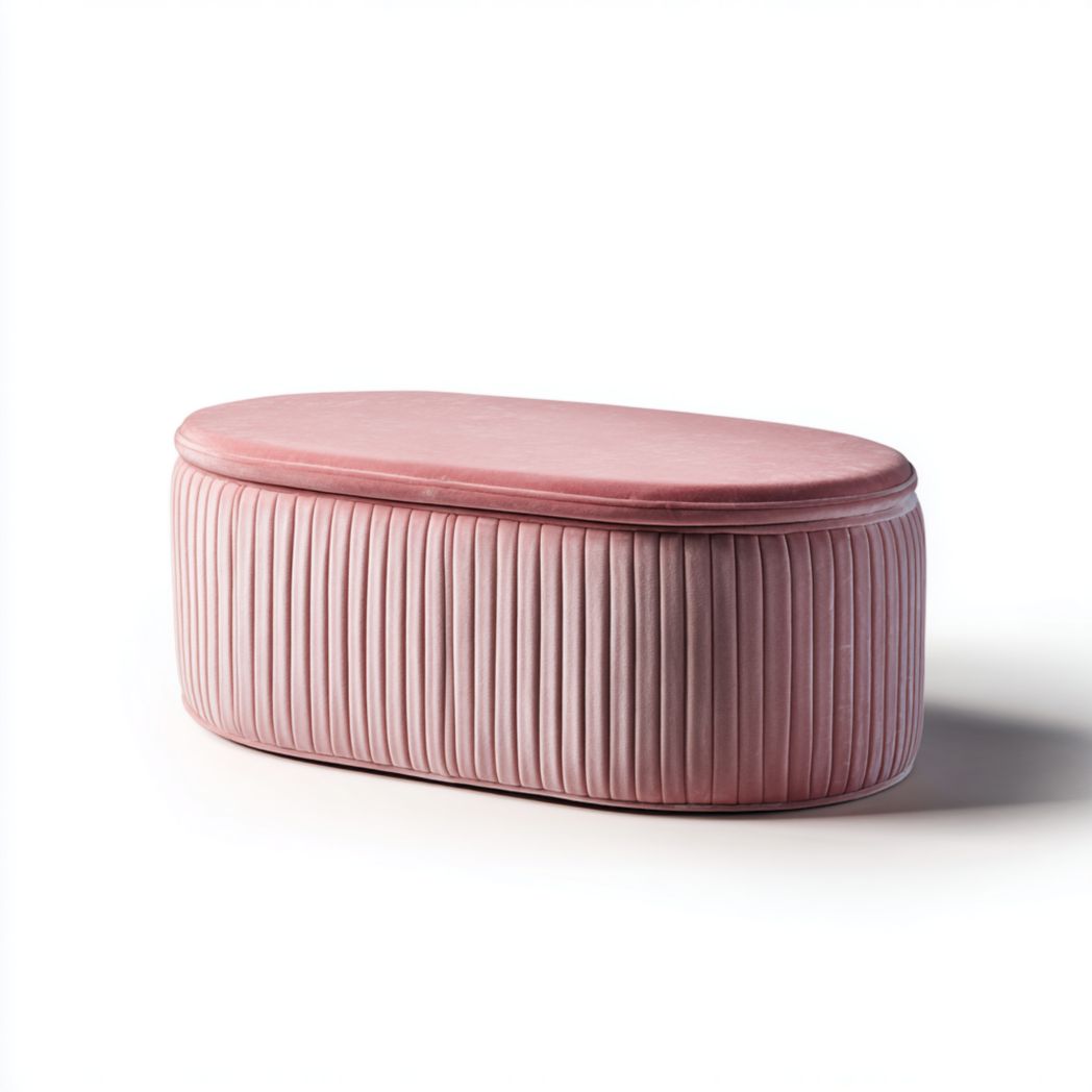 Banc ovale en tissu rose avec côtés plissés