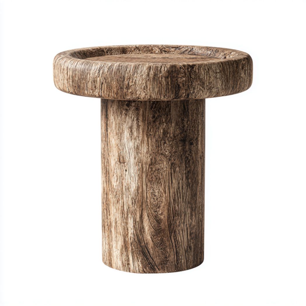 Table d’appoint ronde en bois brun avec base cylindrique