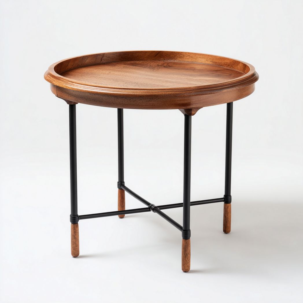 Table d’appoint ronde en bois avec structure métallique noire