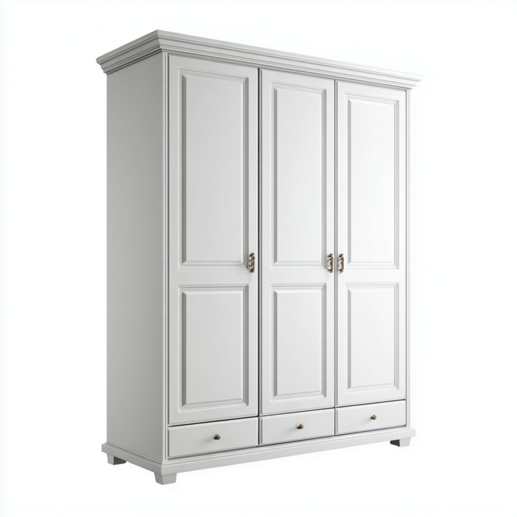 Armoire trois portes avec trois tiroirs | bois blanc, structure verticale