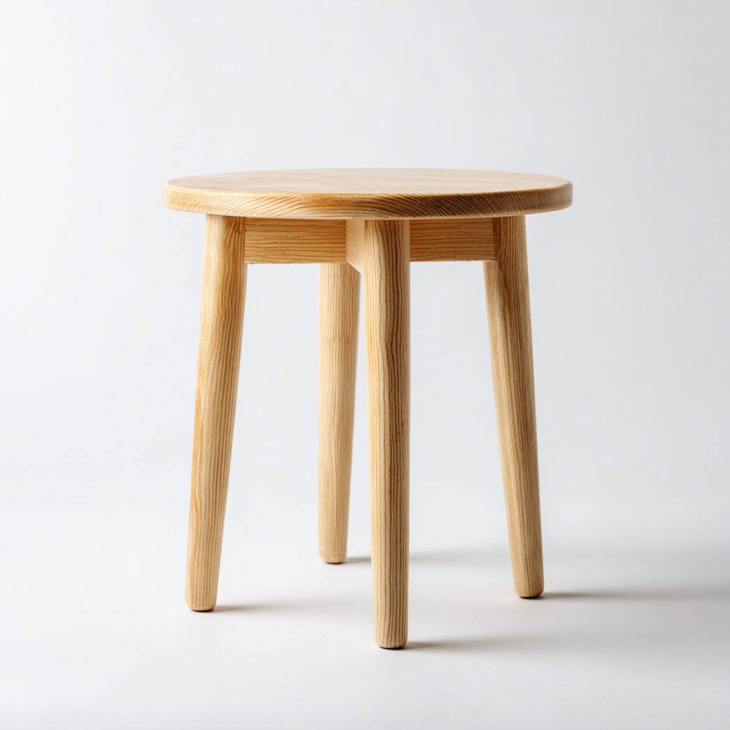 Table d'appoint ronde à quatre pieds en bois massif couleur bois naturel