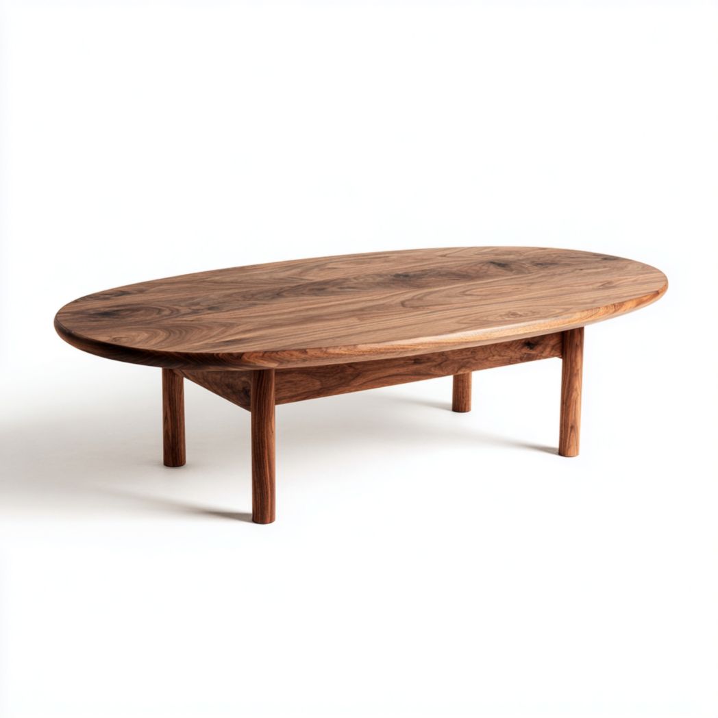 Table basse ovale en bois brun foncé avec quatre pieds droits