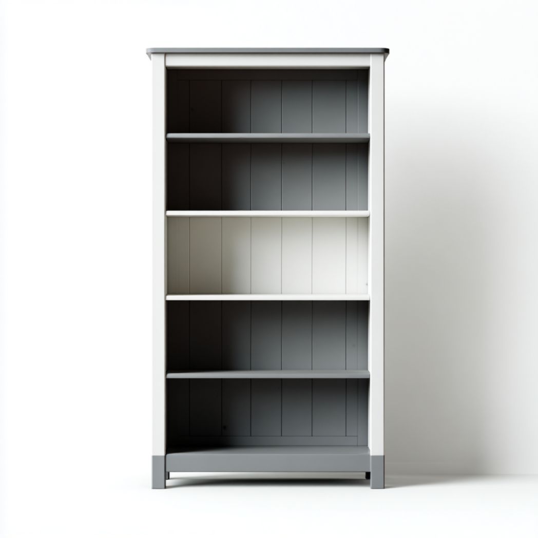 Bibliothèque bicolore gris et blanc en bois avec cinq étagères ouvertes