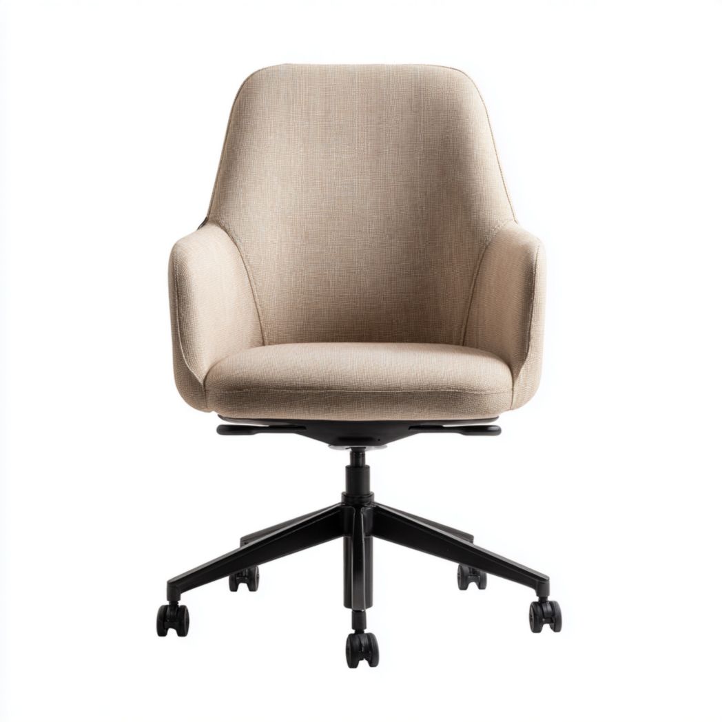 Chaise de bureau en polyester beige avec base métallique noire et hauteur réglable