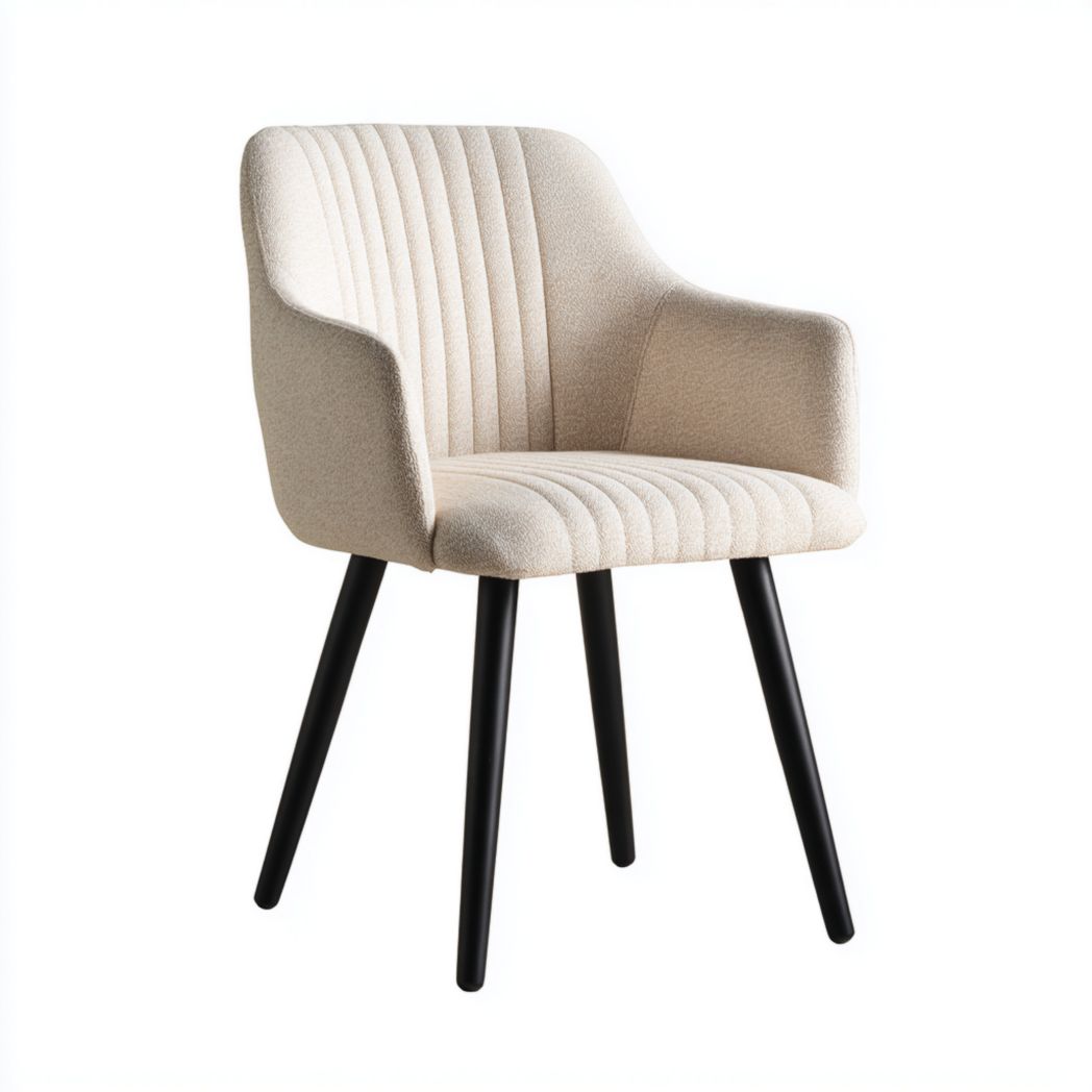 Chaise de salle à manger en tissu beige avec accoudoirs et pieds en bois noir