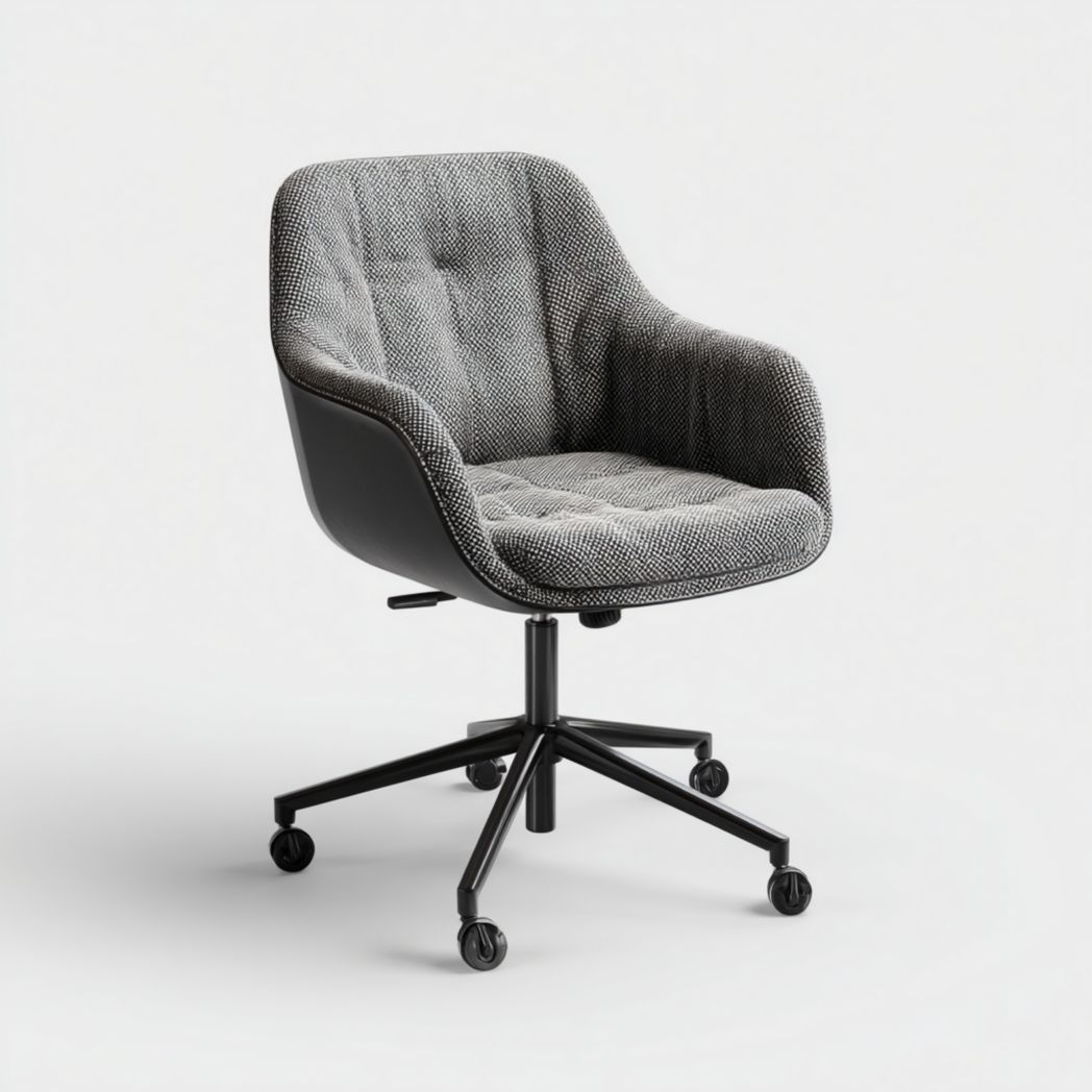 Chaise de bureau en tissu chiné gris et noir avec base métallique noire réglable en hauteur