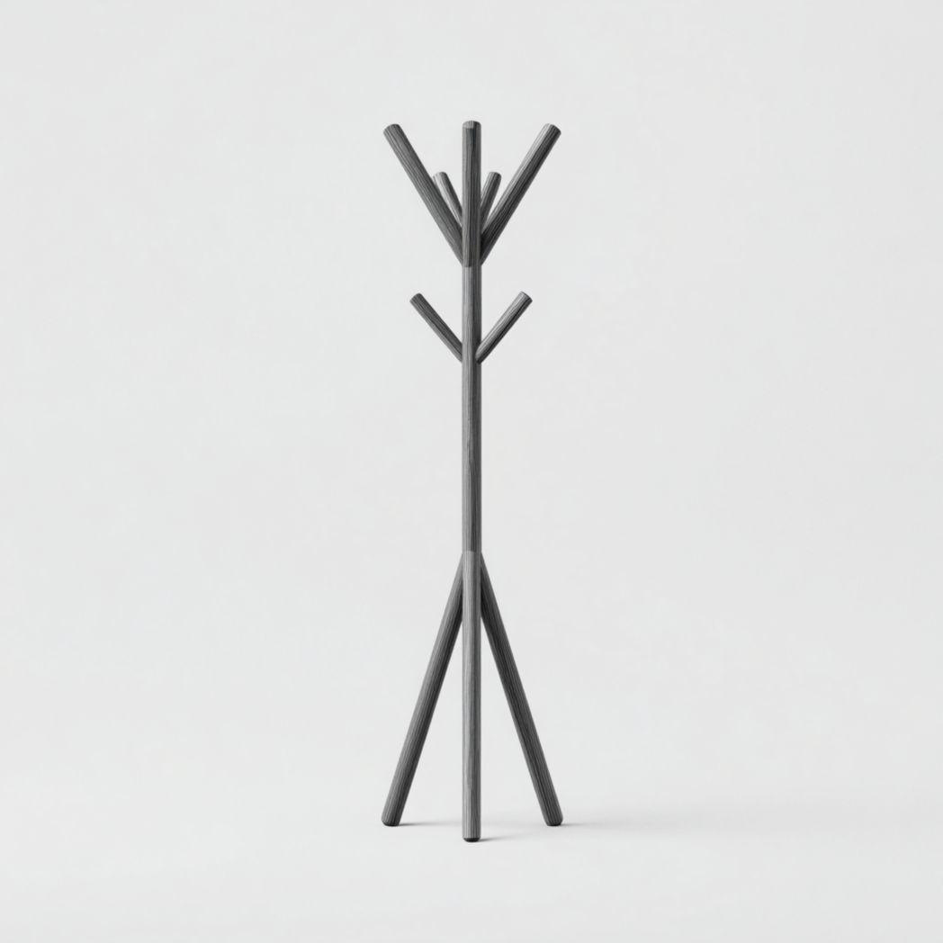 Portemanteau sur pied en bois massif gris foncé, design en forme d’arbre